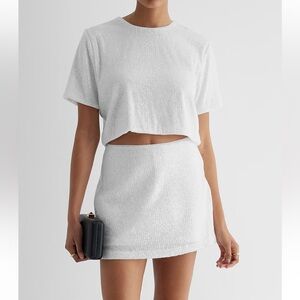 Express Skimming Sequin Crew Neck Boxy Cropped Tee